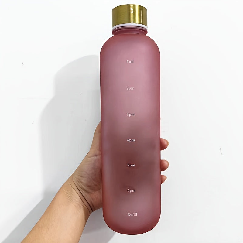 1000ml Frosted Water Bottle with Time Marker, Fitness Sports Travel Cup