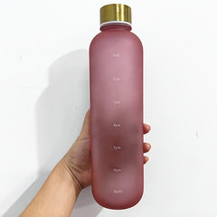 1000ml Frosted Water Bottle with Time Marker, Fitness Sports Travel Cup