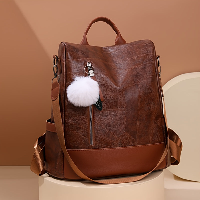 Classic Zipper Backpack Soft Leather Bag Large Capacity for Travel
