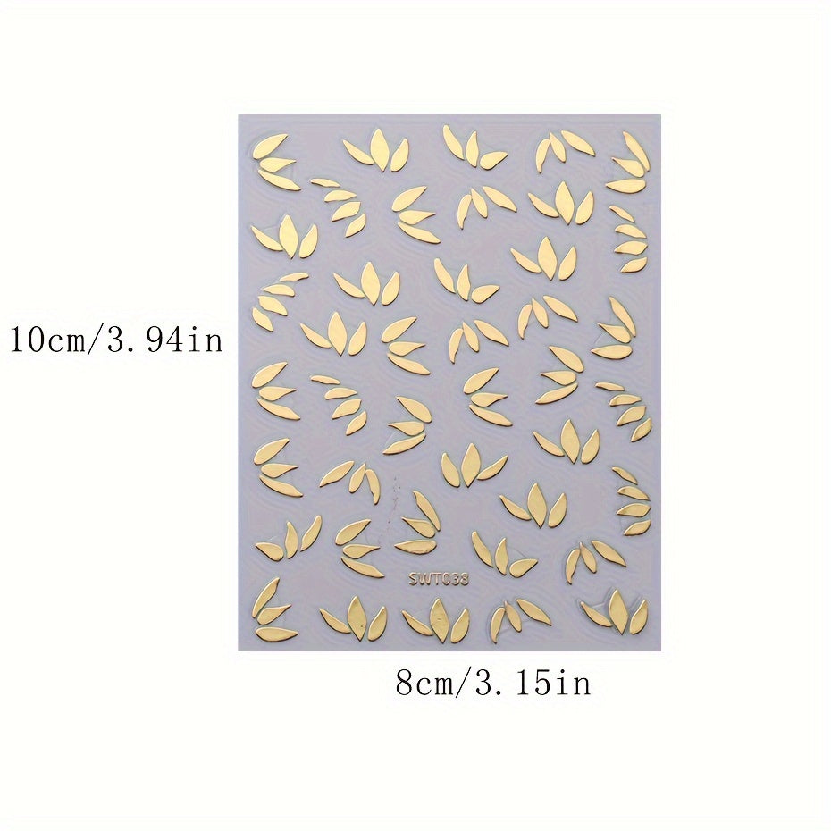 Metallic Leaf Nail Art Stickers Flower Rose Golden Silvery Mirror Spring Petal