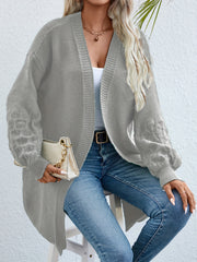 Solid Open Front Drop Shoulder Cardigan Long Sleeve