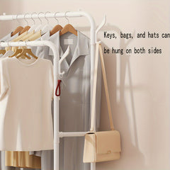 Garment Rack with Double Rods, Lower Storage, and Hooks