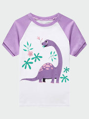 Girls Dinosaur Pajama Set Short Sleeve Tee & Shorts Sleepwear