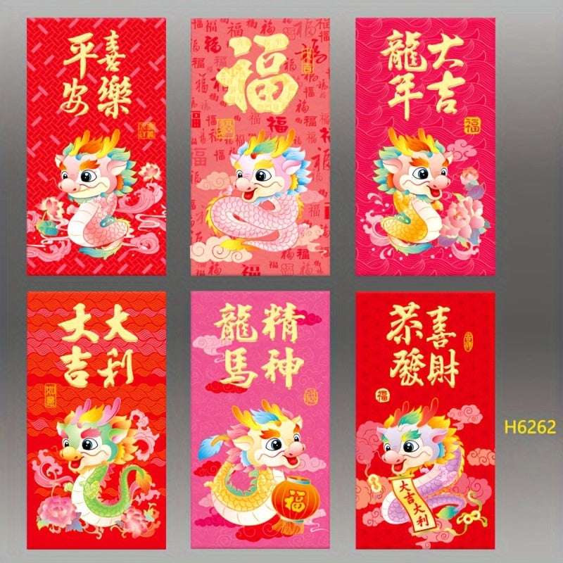 6pcs Dragon Zodiac Red Packet Creative 3D Lucky Money Envelope Year Red Envelope