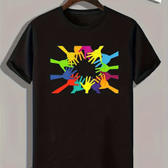 Colorful Hands Print Men's Graphic T-shirt for Summer