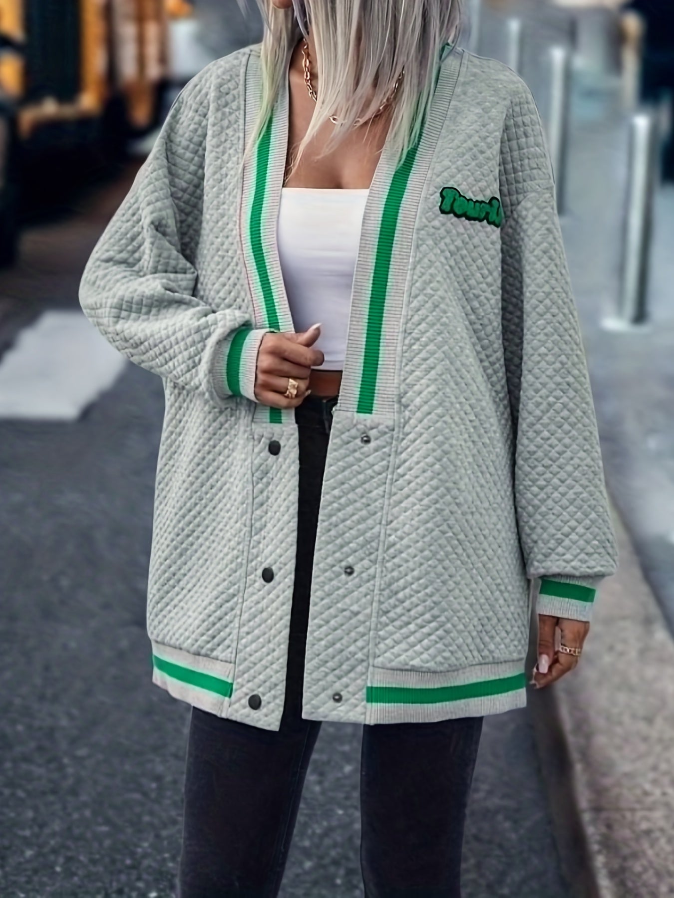 Plunging Button Front Cardigan Casual Loose Fit Long Sleeve
