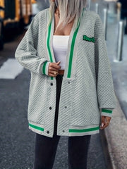 Plunging Button Front Cardigan Casual Loose Fit Long Sleeve