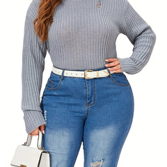Solid Ripped Long Sleeve Sweater