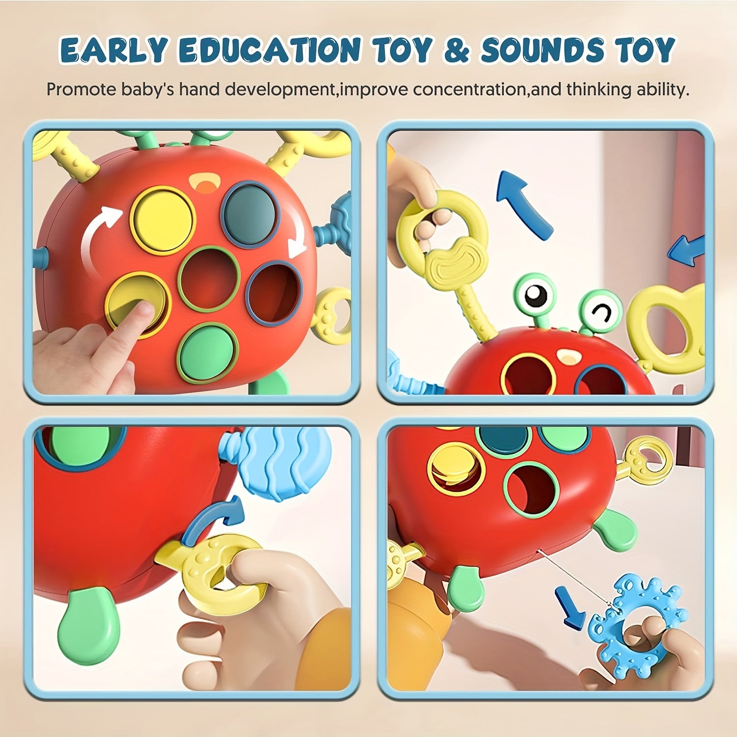 Montessori Crab Toy Toddler Sensory Travel Educational Learning Fine Motor Pull