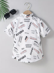 Letter Print Boys Top Lapel Shirt for Summer