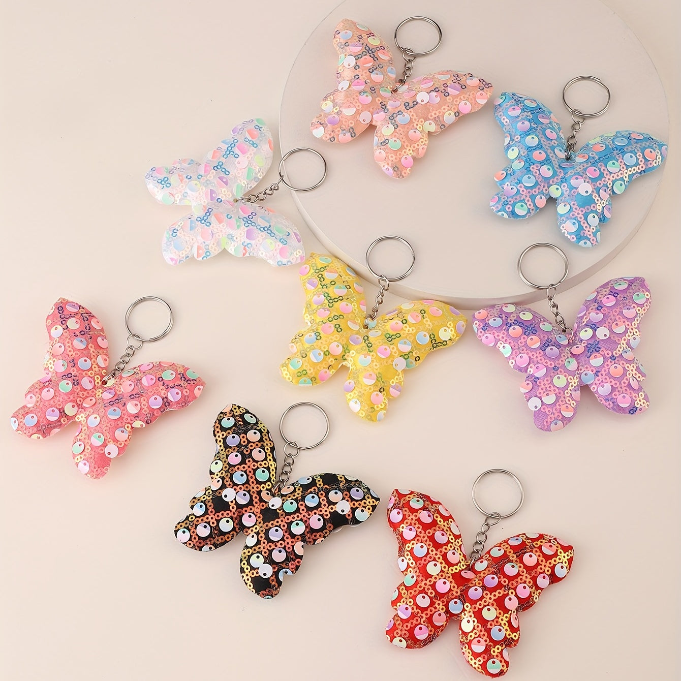 8pcs Sequin Butterfly Charm Keychain Luggage Pendant Backpack Handbag