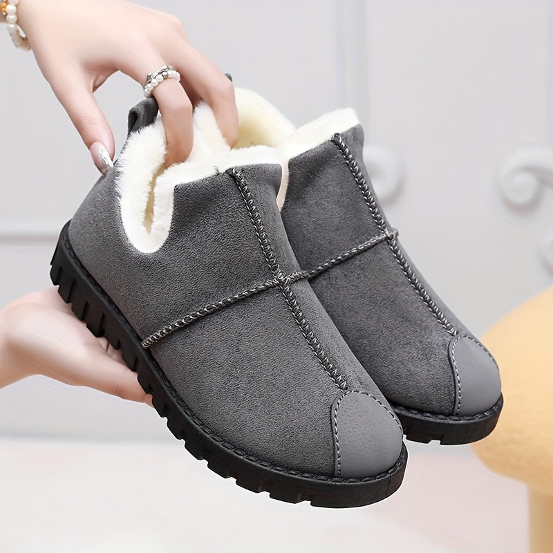 Women's Plush Lined Snow Boots Wear Resistance Non Slip Round Toe Flat Shoes