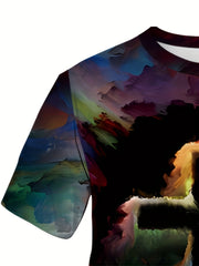 Cross 3D Digital Pattern Men's Graphic T-shirt Casual Tee Short Sleeve Top