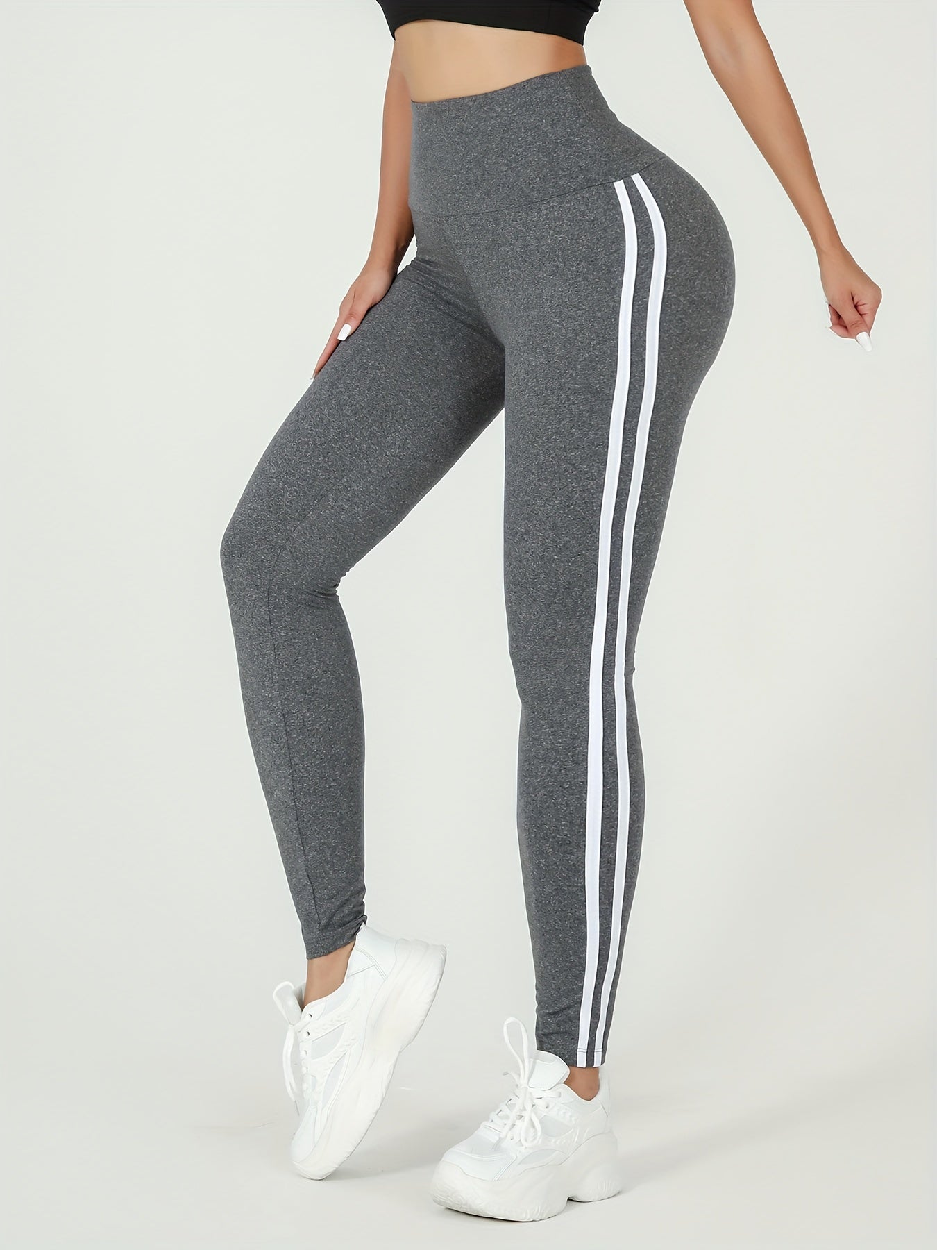 Women's Striped High Waist Leggings for Workout Running