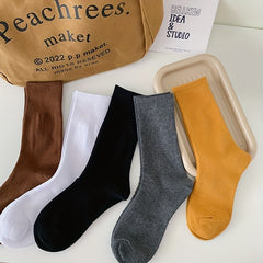 5 Pairs Women's Comfy Mid Tube Socks - Solid Color Breathable Stockings