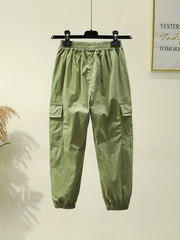 Girls Casual Cargo Pants Loose Fit Street Style Elastic Waist Trousers