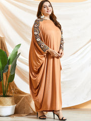 Tribal Abaya Dress Women's Plus Floral Appliques Batwing Sleeve