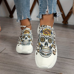 Leopard & Skull Print Slip-On Sneakers