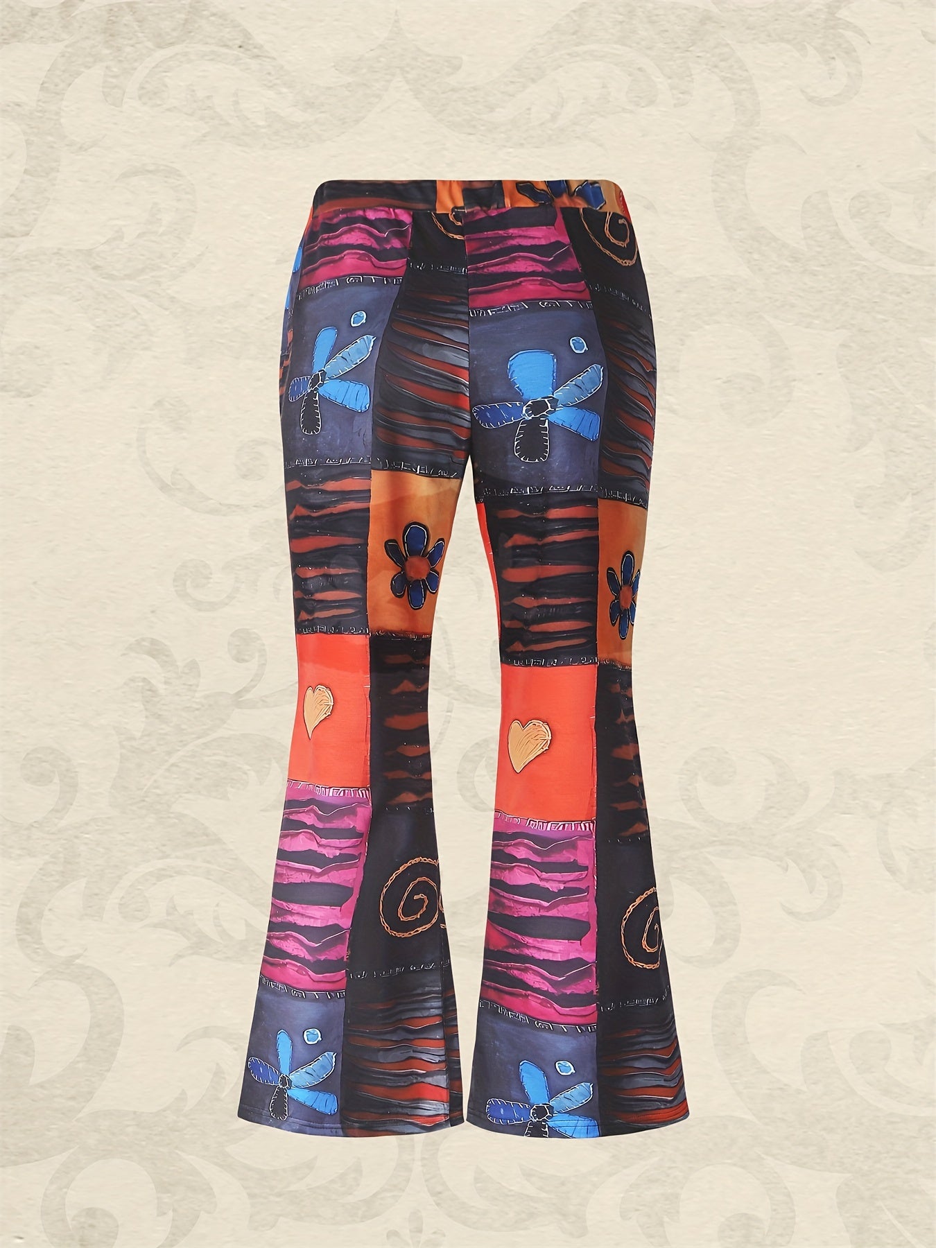 Colorblock Graphic Print High Waist Flared Leg Pants