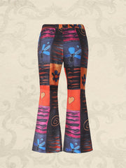 Colorblock Graphic Print High Waist Flared Leg Pants