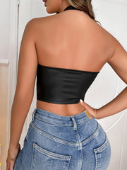 Y2K Beaded Halter Top Cut Out Sleeveless Slim Fit