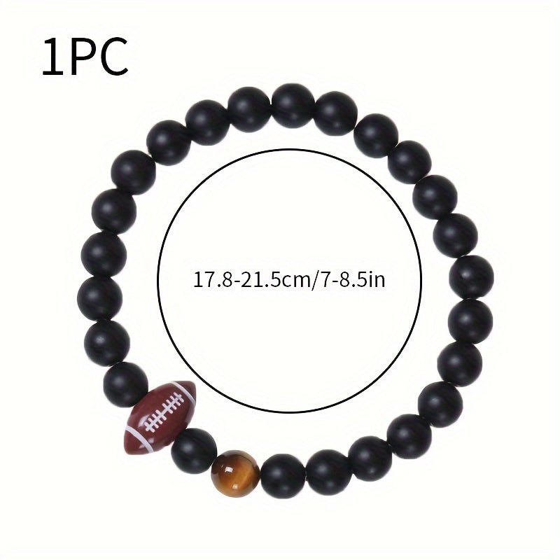 Rugby Beads Decor Adjustable Bracelet Unisex Stretch Sports Wristband