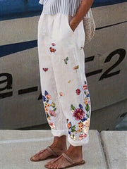 Floral Print Straight Leg Pants with Pockets
