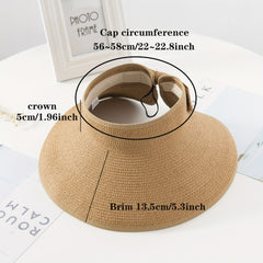 Foldable Ponytail Sun Visor Hats UV Protection Wide Brim Straw Beach Hat