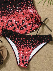 Glitter Tankini Set Lace Up Halter Cami Top Panty Swimsuit
