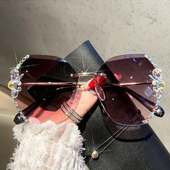 Rhinestone Rimless Sunglasses Gradient UV400 Beach Party Glasses