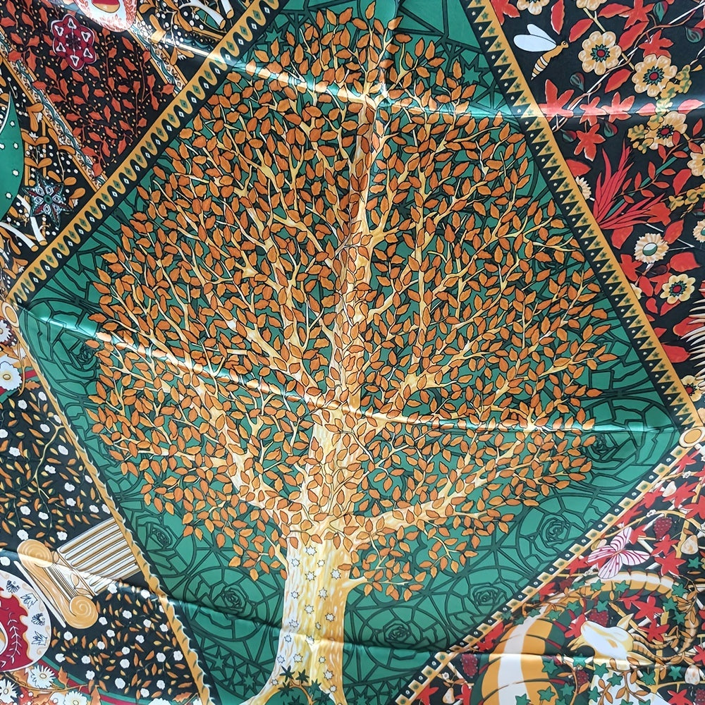 Boho Tree Print Vintage Bandana Silk Square Scarf Satin Shawl