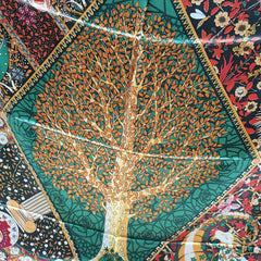 Boho Tree Print Vintage Bandana Silk Square Scarf Satin Shawl