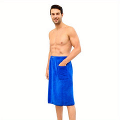 Men's Wearable Microfiber Bath Skirt With Pocket Soft Absorbent Wrap Towel