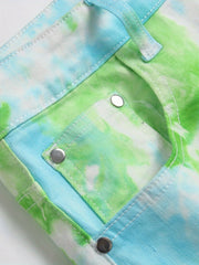 Y2k Tie Dye Slim Fit Jeans Men All Over Print Street Style Denim