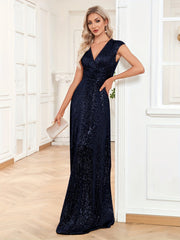 Sequined Maxi Dress V Neck Gown Dress For Bridesmaid Cocktail Party