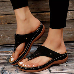Women's Wedge Flip Flops Solid Open Toe Non Slip Shoes