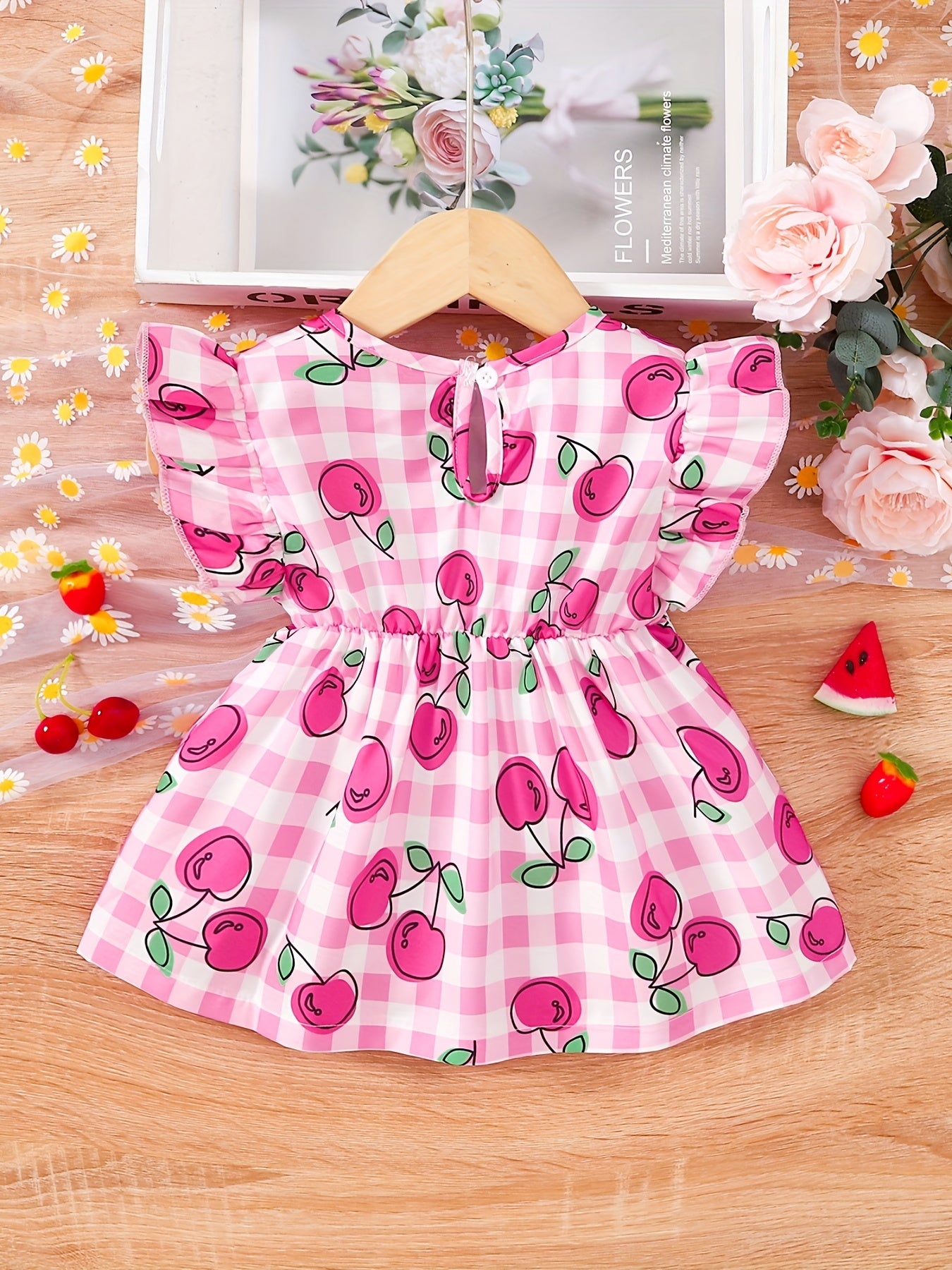Toddler Girls Strawberry Print Peplum Top Flutter Sleeve Vacation Outfit