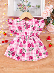 Toddler Girls Strawberry Print Peplum Top Flutter Sleeve Vacation Outfit