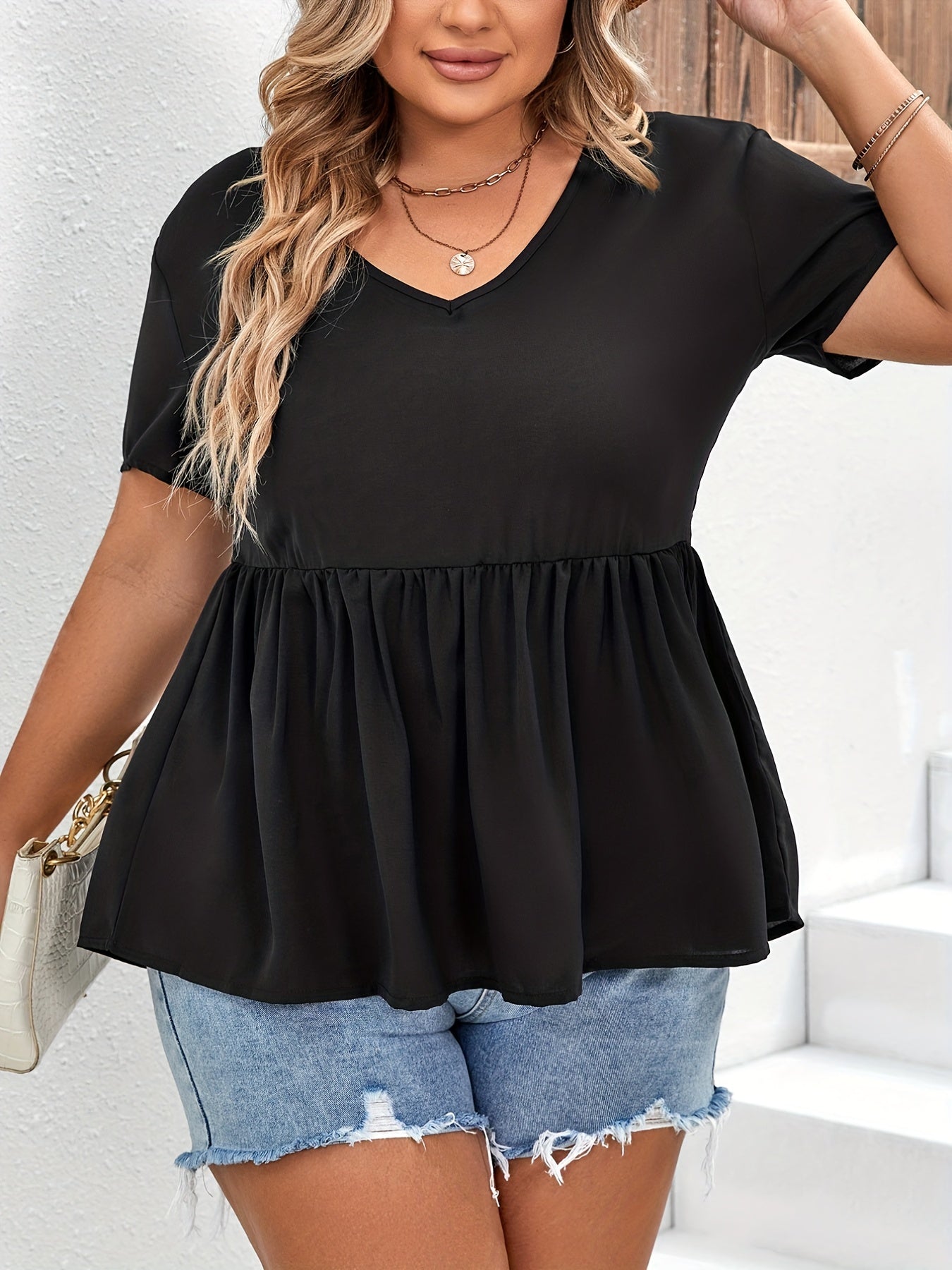 Women's Short Sleeve V Neck Mesh Blouse