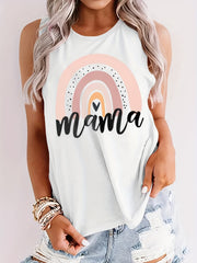 MAMA Letter Print Tank Top Loose Sleeveless Casual Round Neck Women's Clothing