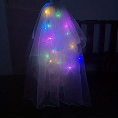 LED Luminous Head Veil Fairy Ribbon Bow Veil With Light String