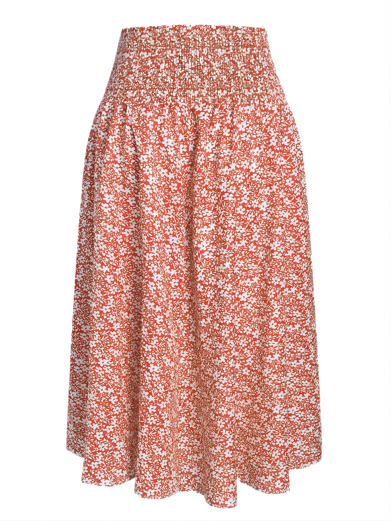 Floral Print Shirred Waist Skirt Elastic Waist Skirt for Summer
