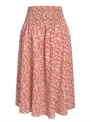 Floral Print Shirred Waist Skirt Elastic Waist Skirt for Summer