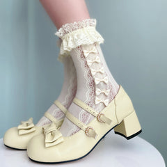 Lace Trim Fishnet BowKnot High Tube Socks