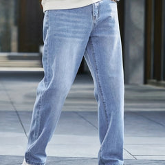 Men's Distressed Denim Pants Loose Fit Straight Leg Jeans