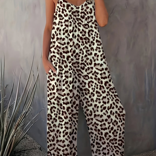 Leopard Print Cami Jumpsuit with Pockets