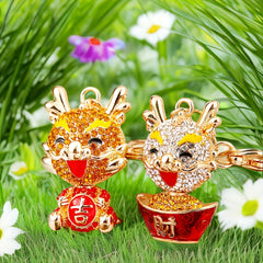 Chinese Dragon Car Key Chain Metal Bag Pendant Keychain Rhinestone Decor