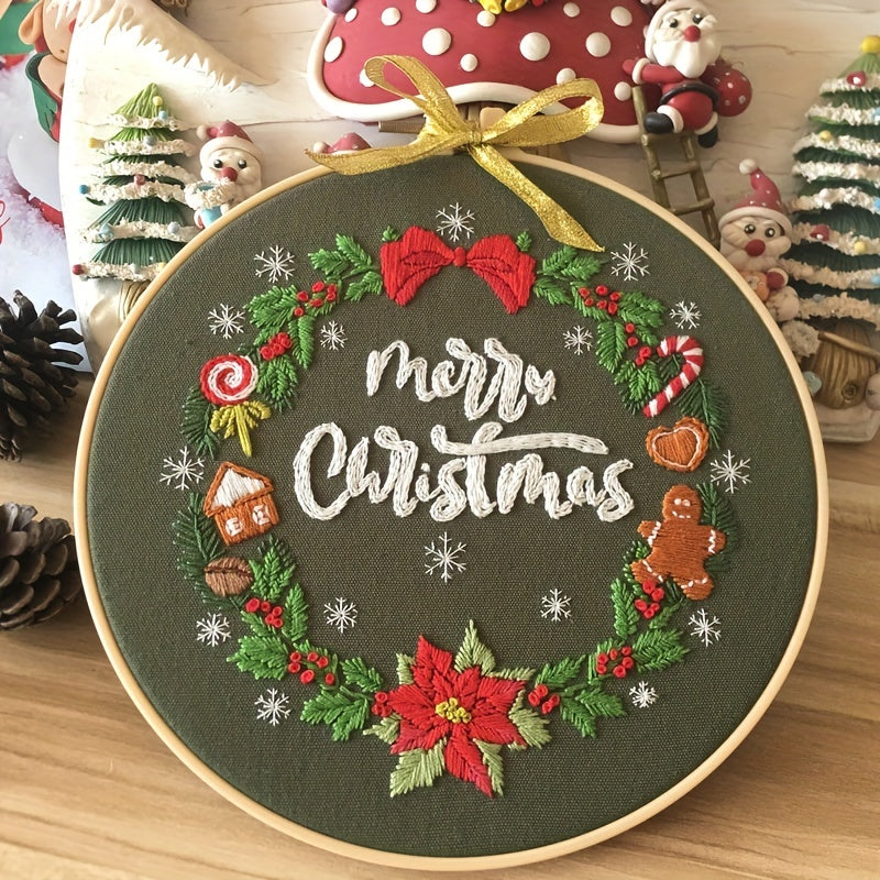 Christmas Cross Stitch Kit Set With Embroidery Hoop Needlepoint