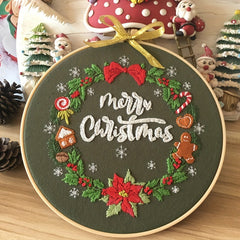 Christmas Cross Stitch Kit Set With Embroidery Hoop Needlepoint