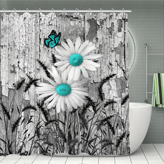 Daisy Shower Curtain Set Waterproof with Non-Slip Bathroom Rug
